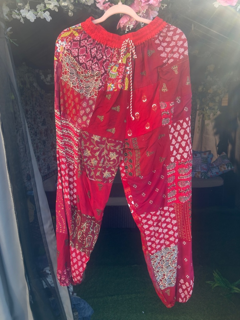 Red Patchwork Boho Harem Pants